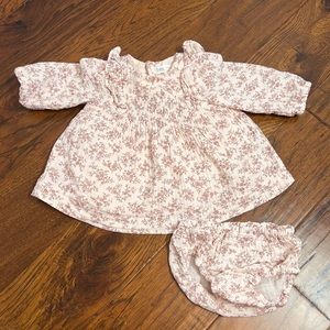 ZARA Pink Floral Print Dress w/ Matching Bottoms 3-6M